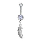Bellypiercing Surgical Steel 316L Rhodium plated brass Crystal Feather