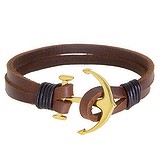 Bracelet Cuir Acier inoxydable Revêtement d´or (doré) Ancre corde navire