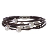 Bracelet Acier inoxydable Perles d´eau douce Cuir
