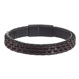 Bracelet Leather Stainless Steel Black PVD-coating Eternal Loop Eternity