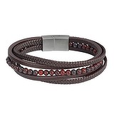 Bracelet Leather Gemstone Stainless Steel
