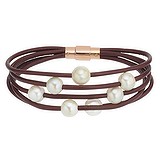 Bracelet Acier inoxydable Revêtement PVD (couleur or) Perles d´eau douce Cuir
