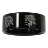 Bague de doigt Acier inoxydable Revêtement PVD noir Rose Fleur