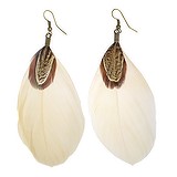 Dangle earrings Goose feathers Brass PVD-coating (gold color) Feather