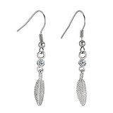 Dangle earrings Rhodium plated brass Crystal Feather