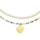 Pendentif de chaîne Acier inoxydable Revêtement PVD (couleur or) Perles d´eau douce Verre Coeur C?ur Amour