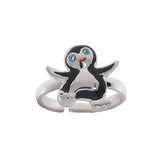 Kinder Ring Zilver 925 Kristal Emaille Pinguïn