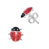 Kids earrings Silver 925 Enamel Ladybird Ladybug Ladybeetle