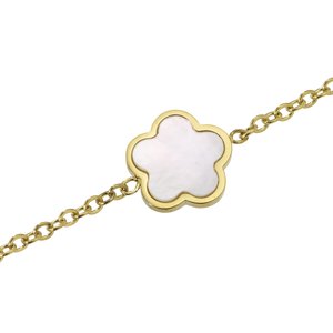 Anklet Stainless Steel PVD-coating (gold color) Mother of Pearl Flower