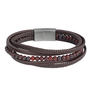 Bracelet Leather Stainless Steel Jasper