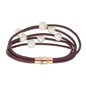 Bracelet Acier inoxydable Revêtement PVD (couleur or) Perles d´eau douce Cuir