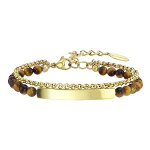Stone Bracelet Stainless Steel Gold-plated Tiger´s eye