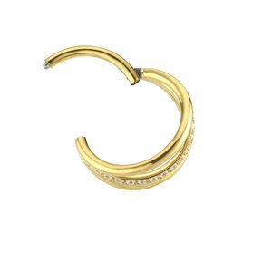 Ear piercing Surgical Steel 316L PVD-coating (gold color) Crystal Stripes Grooves Rills