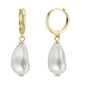 Ohrringe Silber 925 Synthetische Perle mit Kristallkern PVD Beschichtung (goldfarbig)