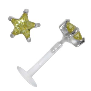 Piercing para el labio/tragus Bioplast Plata 925 Circonita Estrella