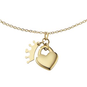 Halssieraad Staal PVD laag (goudkleurig) kroon hart liefde
