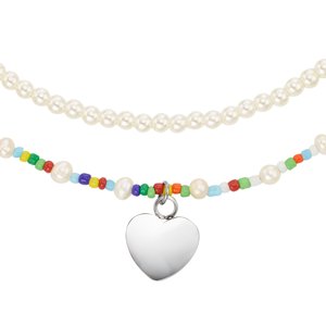Pendentif de chaîne Acier inoxydable Perles d´eau douce Verre Coeur C?ur Amour