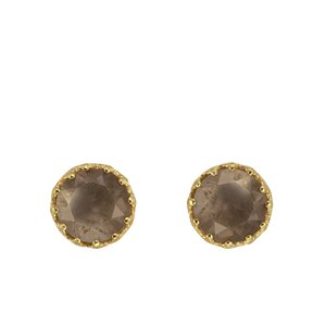 Shrestha Designs oorstekers Zilver 925 Goud-laagje (verguld) Rookkwarts kroon