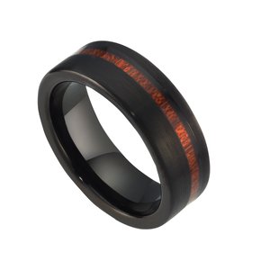Tungsten Ring Tungsten  Black PVD-coating Wood Stripes Grooves Rills