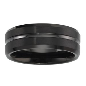 Tungsten Ring Tungsten  Black PVD-coating Stripes Grooves Rills