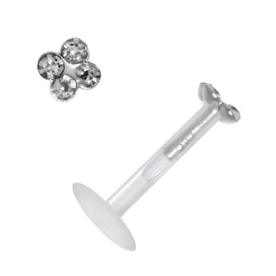 Piercing für Lippe/Tragus Bioplast Silber 925 Kristall Blume