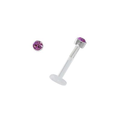 Piercing für Lippe/Tragus Bioplast Silber 925 Premium Kristall