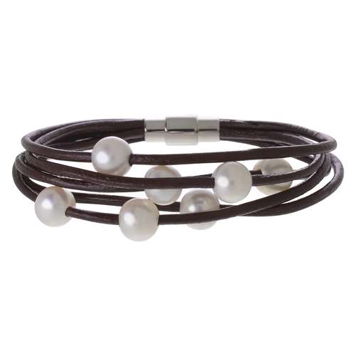 Bracelet Acier inoxydable Perles d´eau douce Cuir