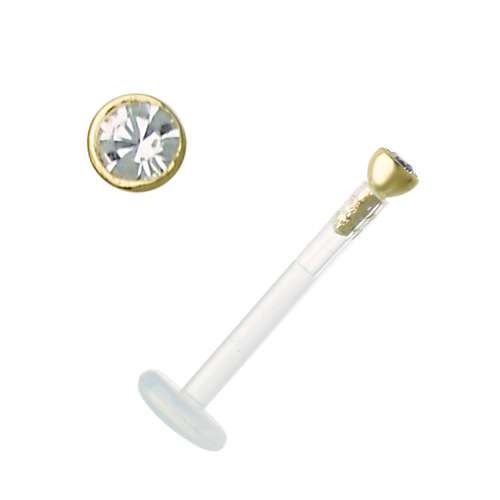 Piercing für Lippe/Tragus Bioplast Premium Kristall Gold 18K